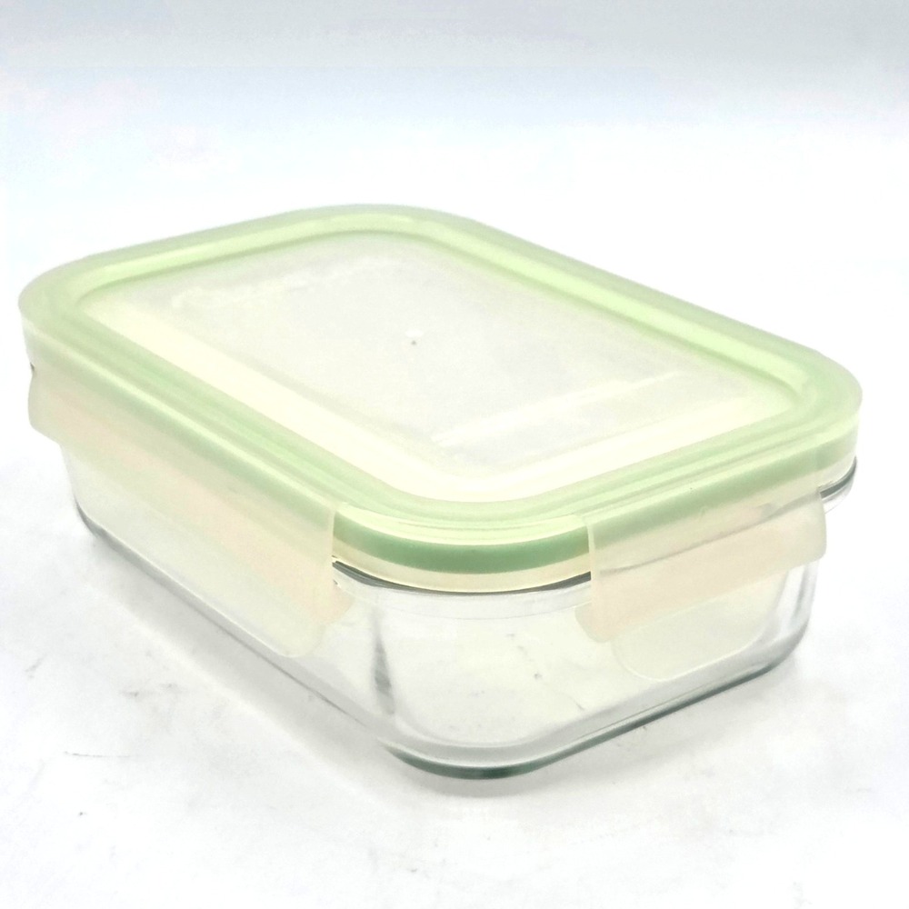 GlassLock Clear Glass Food Storage Container Airtight Snap Lid Green 6" x 4"